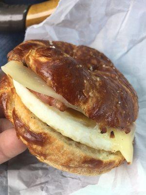 Pretzel breakfast sandwich