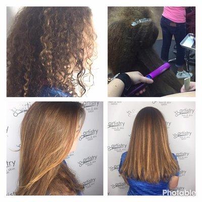 Brazilian Blowout from curly start to smooth, frizz free finish