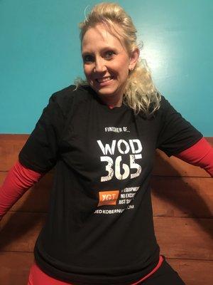 Katie B. is the first 365 WOD Journey Finisher which means I sent her the WOD finisher T-Shirt for free!