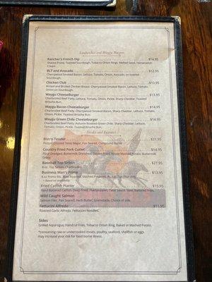 Menu @ The Ranchers Steak and Seafood