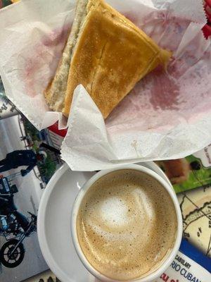 Cuban bread and Cuban coffee with milk. Already ate half the bread