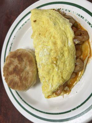 Cajun omelette with shrimp and crawfish