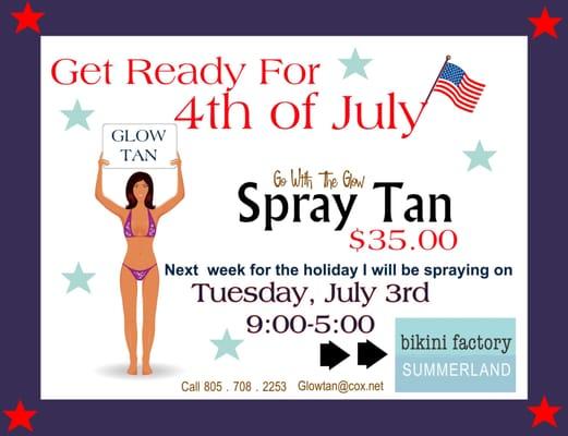 Come to Bikini Factory every Thursday for the best spray tan in town!