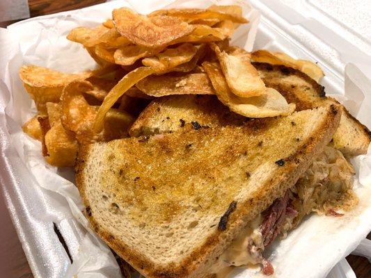 Reuben sandwich with house-made pub chips