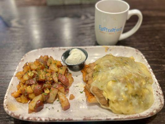 Scrambled eggs, Breakfast Tamales, redskin potatoes