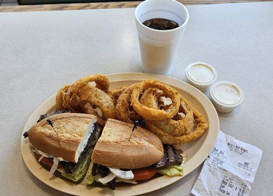 Steak Sandwich with Onion Ring combo $18.03 with tax 5/30/24