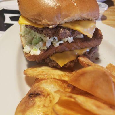 Jr Slaw burger with Hot Fries