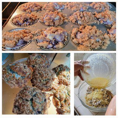 Good sunny morning, nice people! I made enough Blueberry Crumb muffins for you. Cheers!