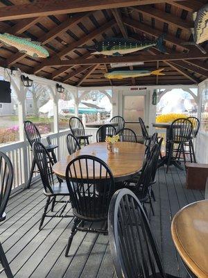 Gazebo dining area with heat lamps