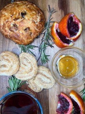 Balsamic Tart Cherry Scone (top left)