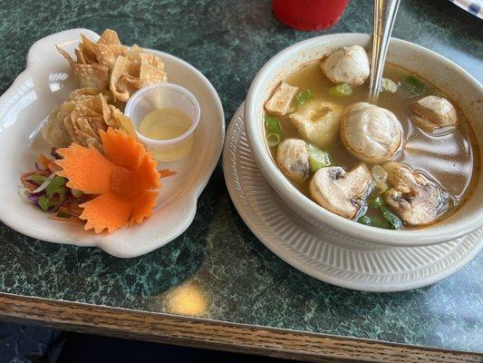 Crab ragoons and Tom yum