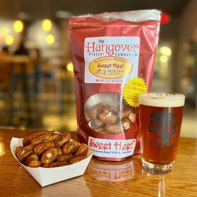 Hangover Pretzels make a delicious compliment for you flight or pint!  Available for purchase in our Tasting Room!