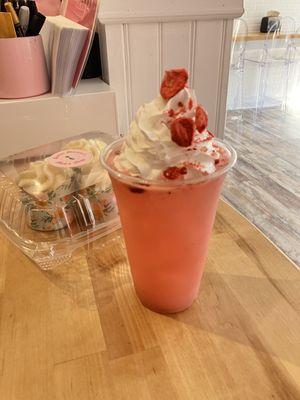 Our Sweet Lizzie drink topped with whipped cream and strawberries