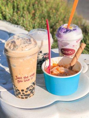 Vietnamese coffee smoothie with boba, halo halo, shaved ice