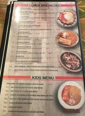 (Back of menu) MENU: Lunch & kids menus.