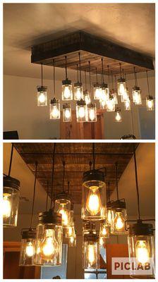 Custom build,  Rustic jar chandelier made from barn wood and metal