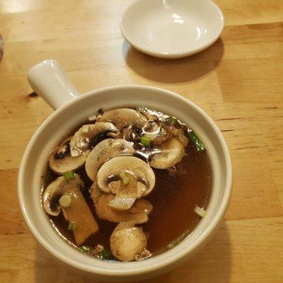 Delicious savory soothing mushroom Soup with thinly sliced mushrooms with perfect texture.