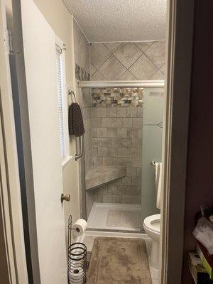 Bathroom remodel. Customer is getting older and wanted to walk in shower versus a tub that she had to step into.