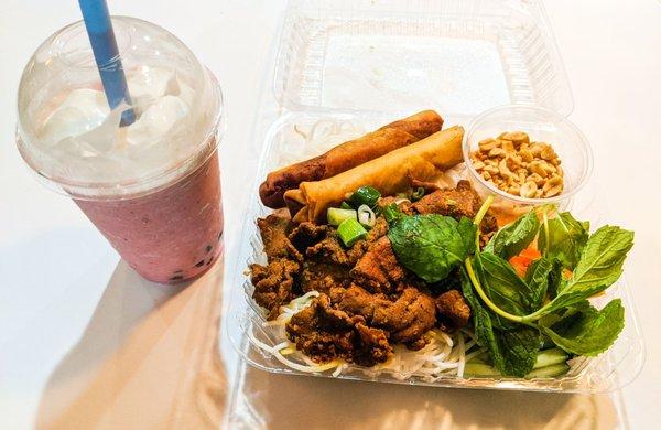 2.Strawberry Shake & 35. Charbroiled Meat and Egg Roll Vermicelli