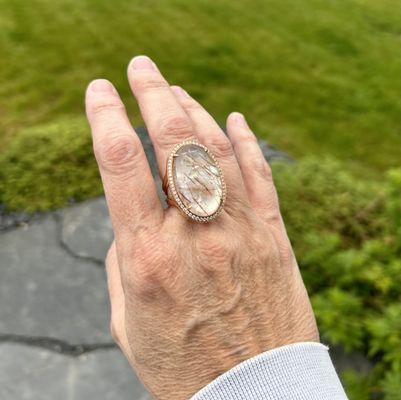 Custom rutilated quartz ring.