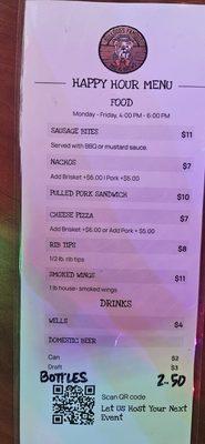 Happy hour menu