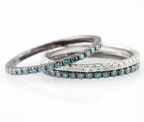 Blue and White Diamond Stackable Bands