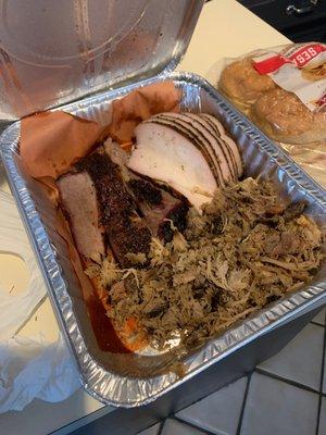 Pulled pork, turkey and brisket