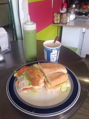 Turkey sandwich with egg and my coffee