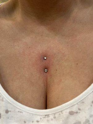 Crooked surface bar immediately after piercing