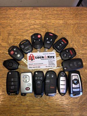 Here's some of the many different key/fob we stock. Call today for a quote