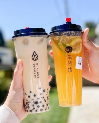 B10. Okinawa Milk Tea with Boba and G4. Fresh Lemon Tea