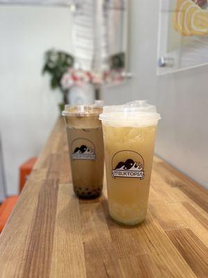 T4. Lychee Yogurt Green Tea and T8. Yin-Yang Oolong Caff