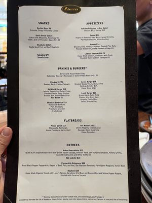 Dinner menu