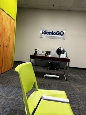 The front desk and waiting room of IdentoGO at 2200 Broening Hwy (2nd floor)