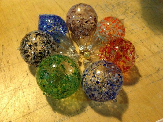 Student made blown glass ornaments