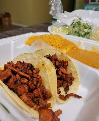 Tacos al Pastor Combo Plate.