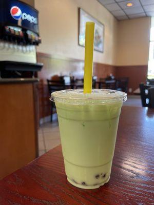 Honeydew Milk Tea with boba ($4.25)