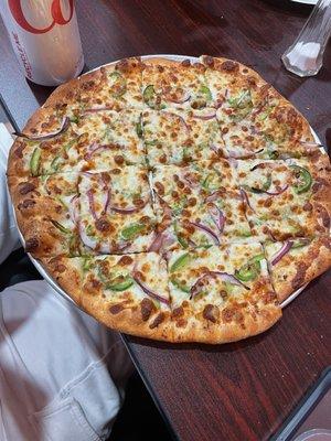 Thin crust pizza - Garlic Butter Sause, Mozzarella Cheese, Onion, Pepper, Jalapeno