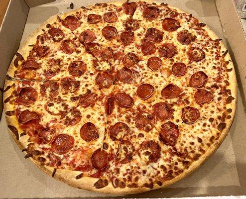 Large thin crust pepperoni pizza