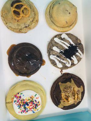 Pop Tart, cookies & cream, chocolate chip, the Brookie & the flavor of the week which is pretzels, peanut butter and chocolate.