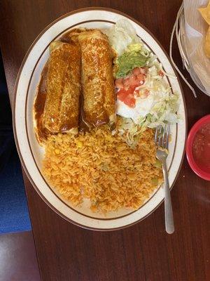 Fried chicken chimichangas (subbed extra rice instead of beans)