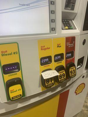 This gas station put "out" signs on all the regular gas pumps but when I tried the regular gas it worked no problem.