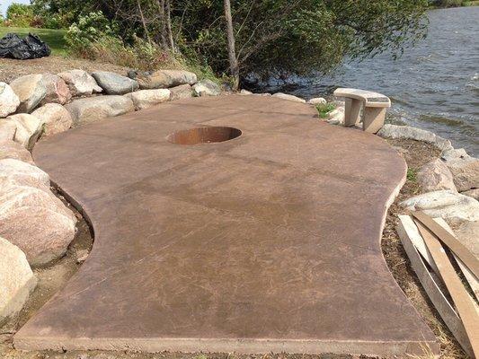 Stamped Fire pit off lake.