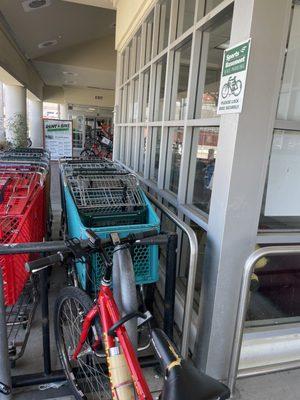 Bike racks and carts outside