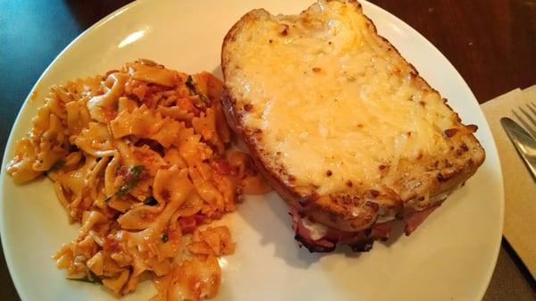 Croque Monsieur with pasta.