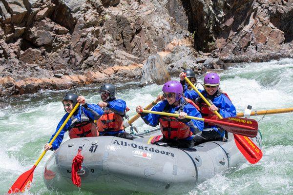 Class 4 rafting fun on the Tuolumne River.