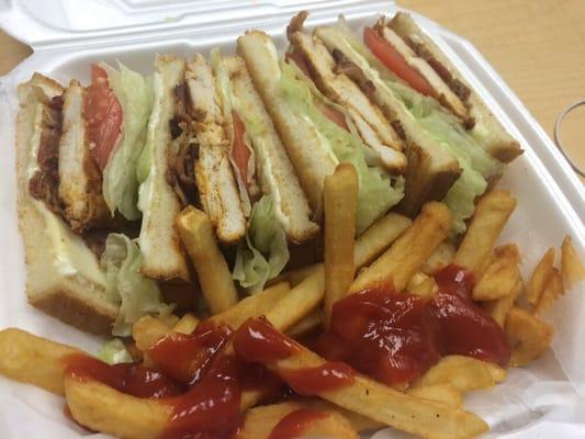 Grilled chicken club w/ beef bacon