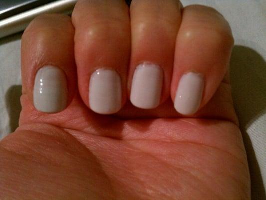 The lady that did my manicure failed to do it professionally. The outline is not clean or straight. It was very sloppy!