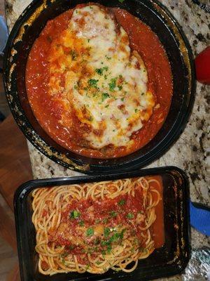 Delicious Eggplant Parm with spaghetti