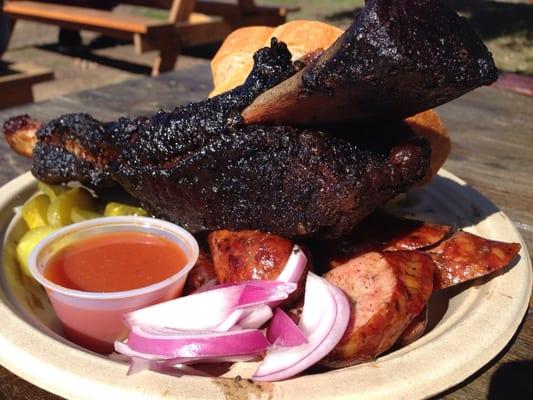 Austin Chronicle Rated Best Beef Rib in Austin and some House Made Andouille Sausage for good measure